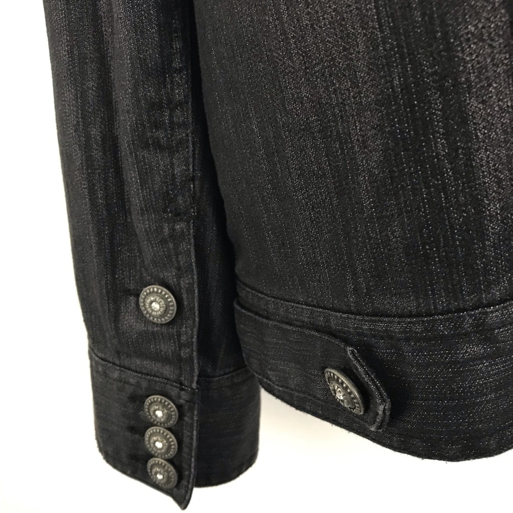 CHICO’S Black Charcoal Jean Jacket Size 3 or (XL) with stretch and shimmer!